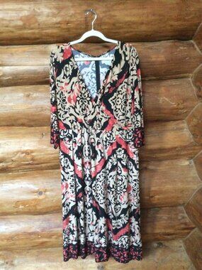 Jessica London Multi Color Abstract Pattern Faux Wrap Midi Dress Size 16